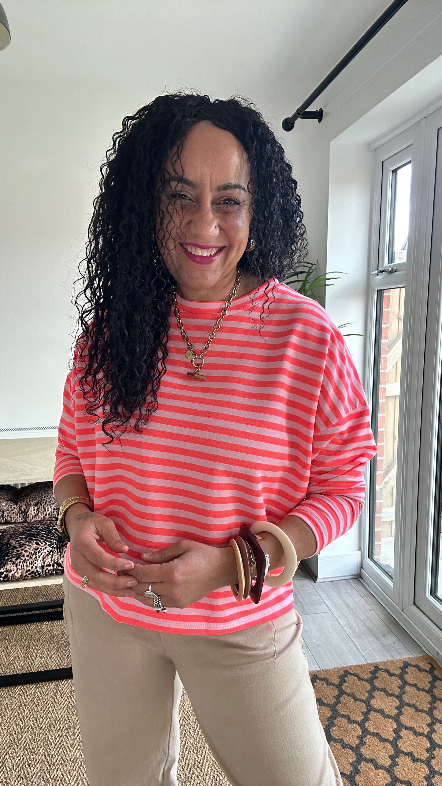 BRETON STRIPE LONG SLEEVED TOP NEON ORANGE *New