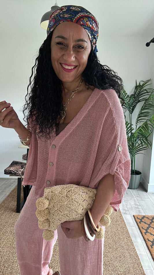 DERBY WAFFLE CARDIGAN SALMON PINK *New