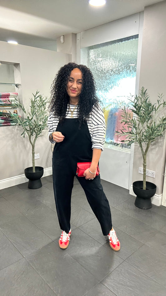 JOANIE CORD DUNGAREES BLACK