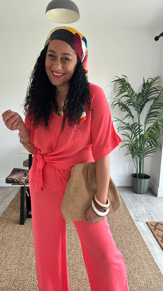 SAHARA SIDE KNOT WRAP TOP CORAL *New