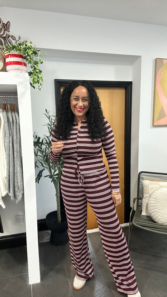 PALOMO STRIPED LOUNGEWEAR SET BURGUNDY *New