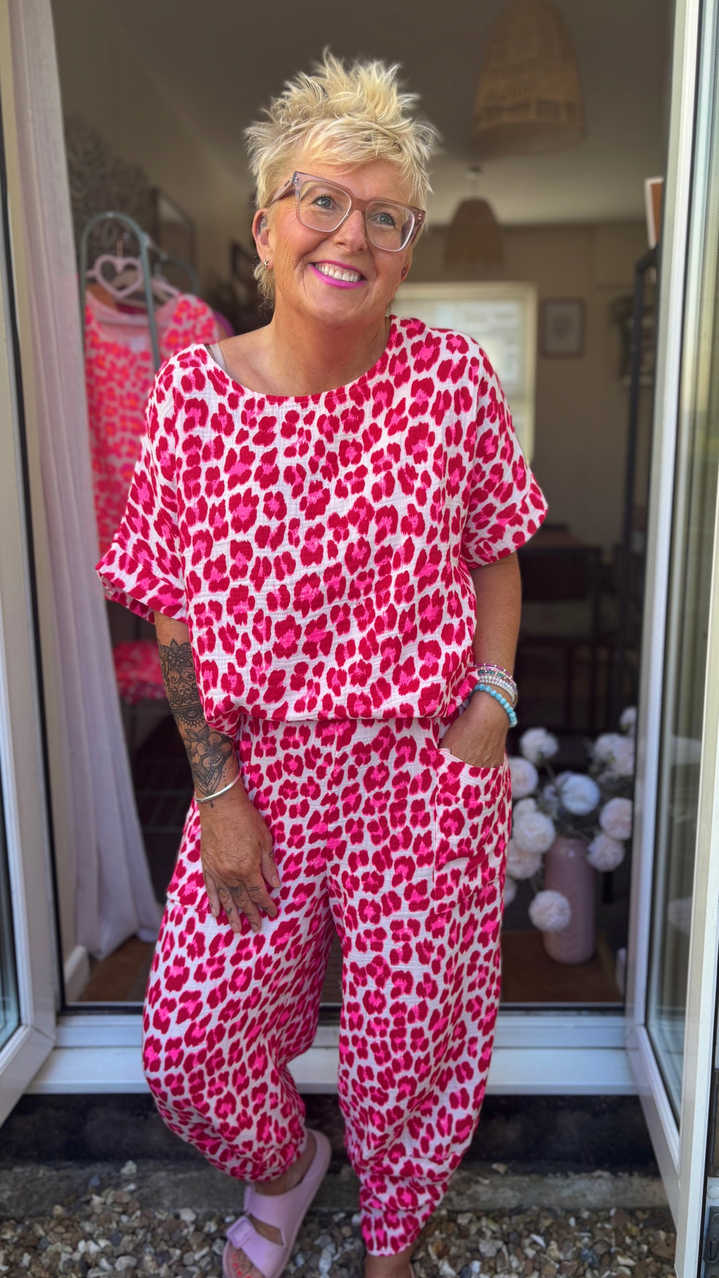 SALE FRUITELLA LUXE LEOPARD T SHIRT RED & PINK LEOPARD