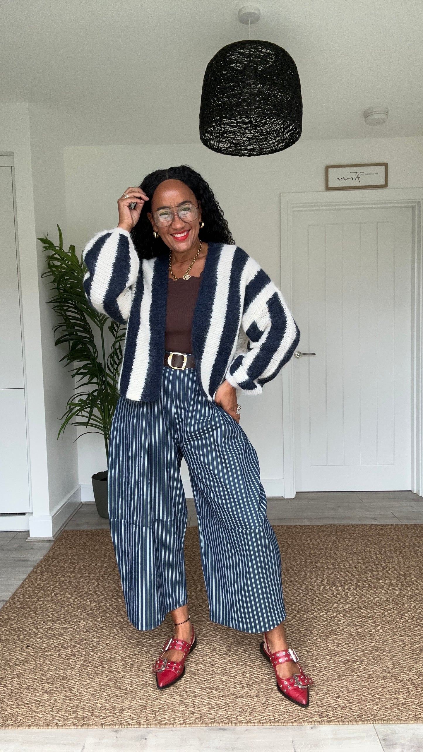 VESA STRIPE CARDIGAN BLUE & BEIGE *New
