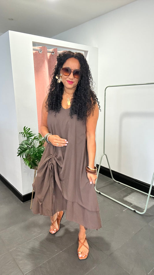 VIVIEN LAYERED MAXI DRESS CHOCOLATE *New