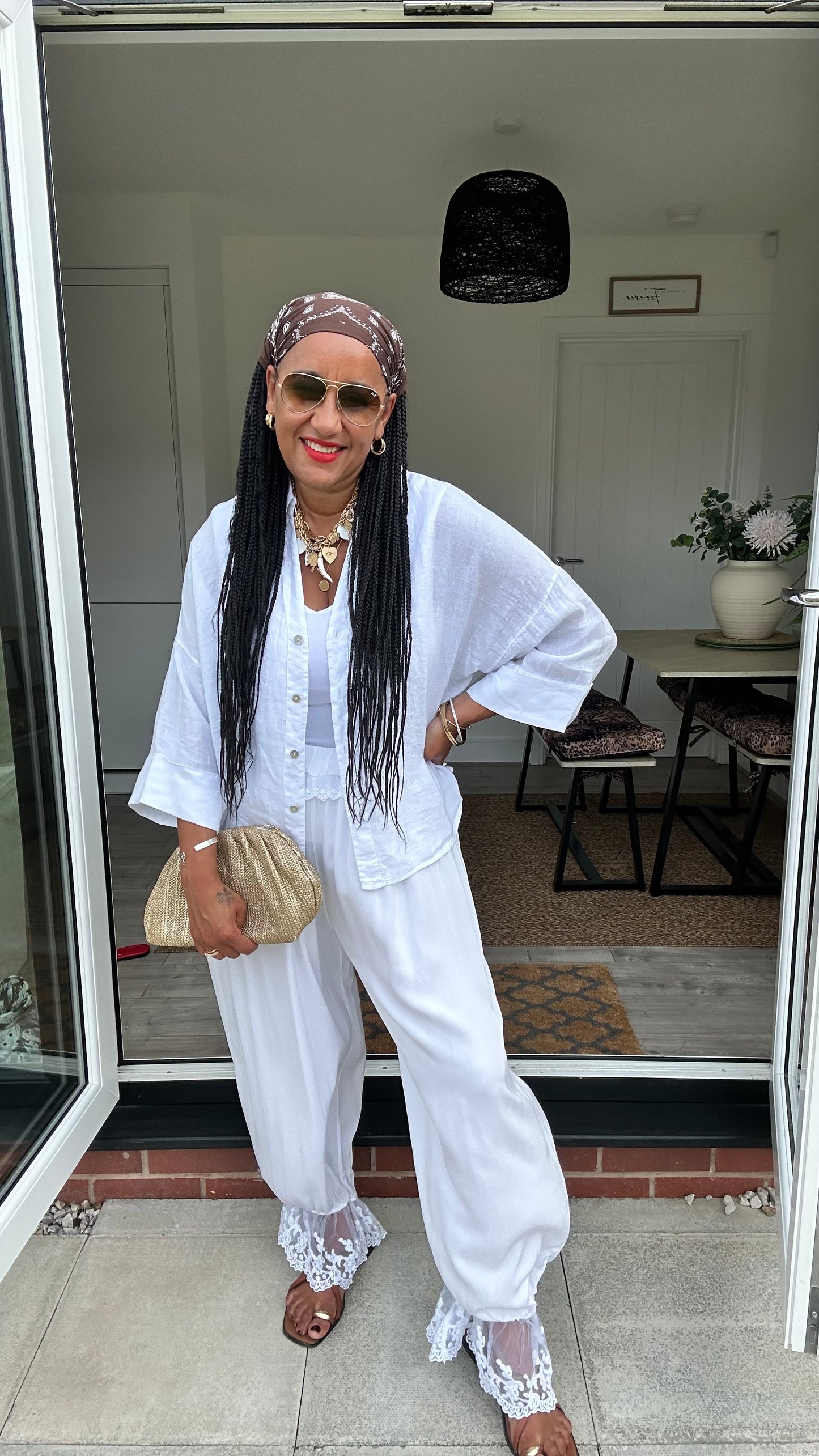 ZURI LACE CUFF BALLOON TROUSERS WHITE *New