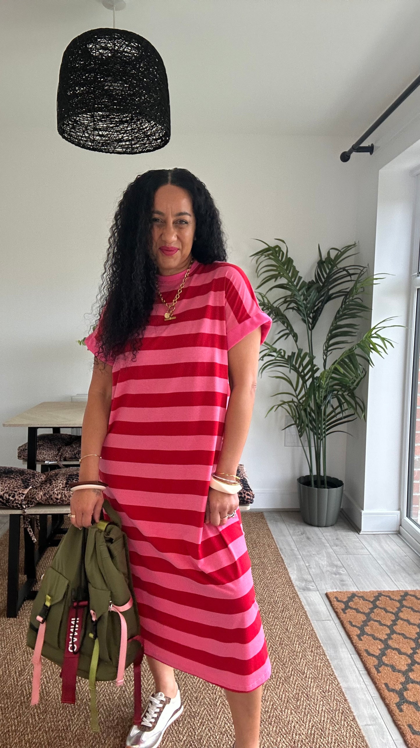BETTY OVERSIZED T-SHIRT DRESS RED & PINK CONTRAST TRIM *New