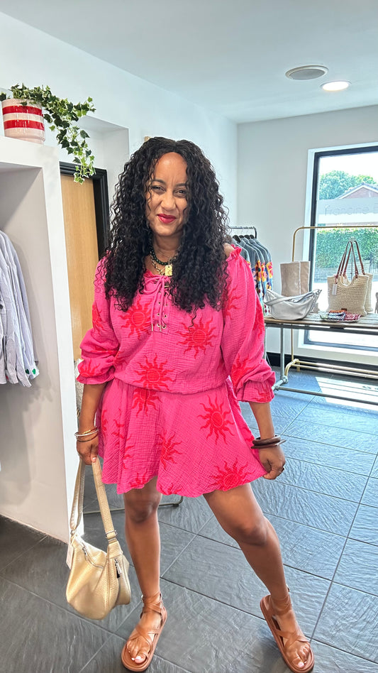 SUNBURST PLAYSUIT PINK & RED *New