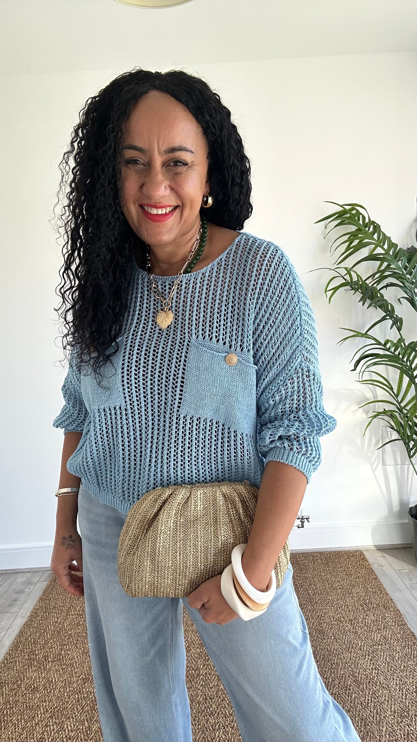 LUREX FISHERMAN CROCHET POCKET KNIT POWDER BLUE *New