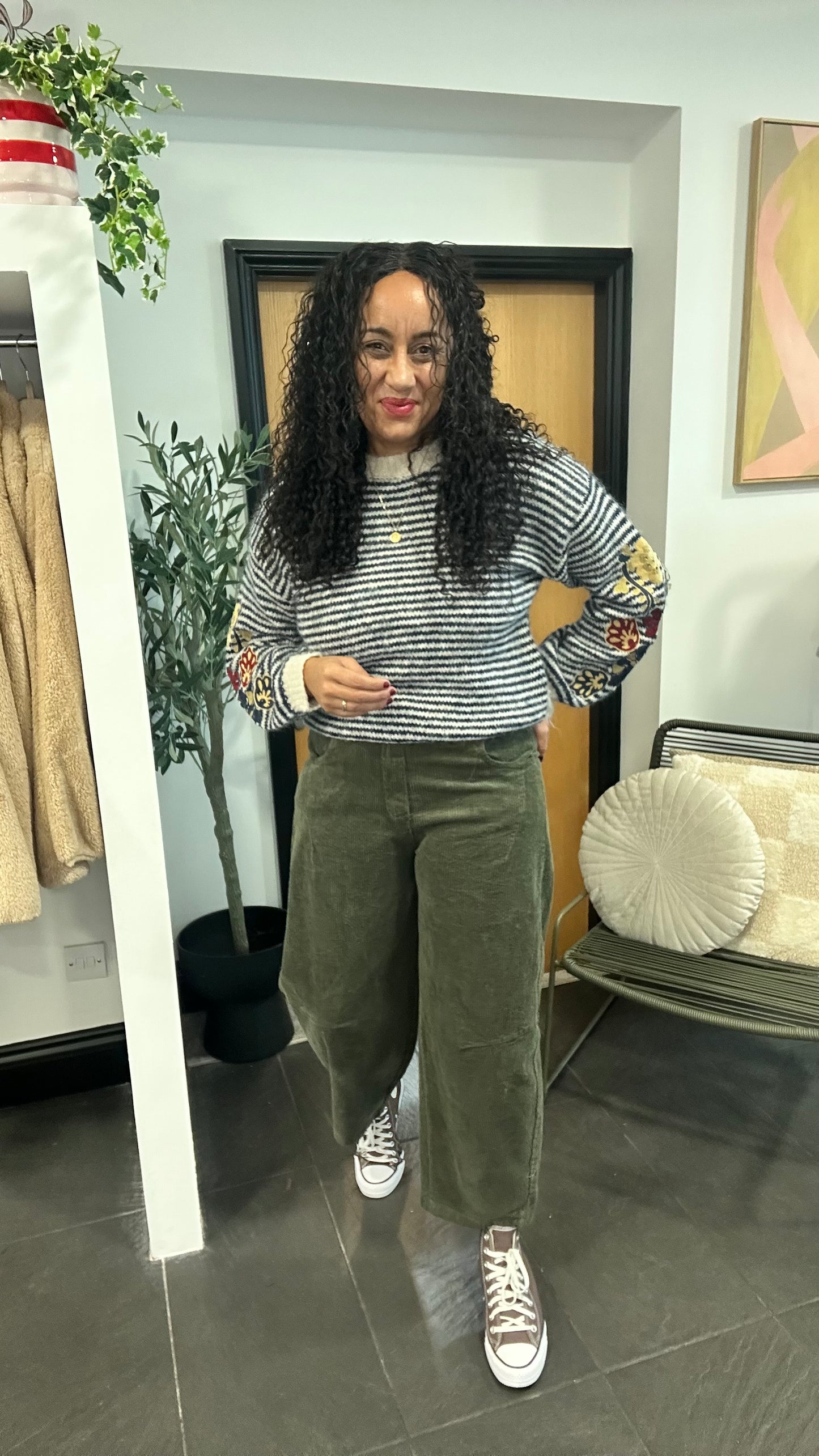 GRASMERE CORDUROY TAPERED BARREL LEG TROUSERS OLIVE GREEN *NEW