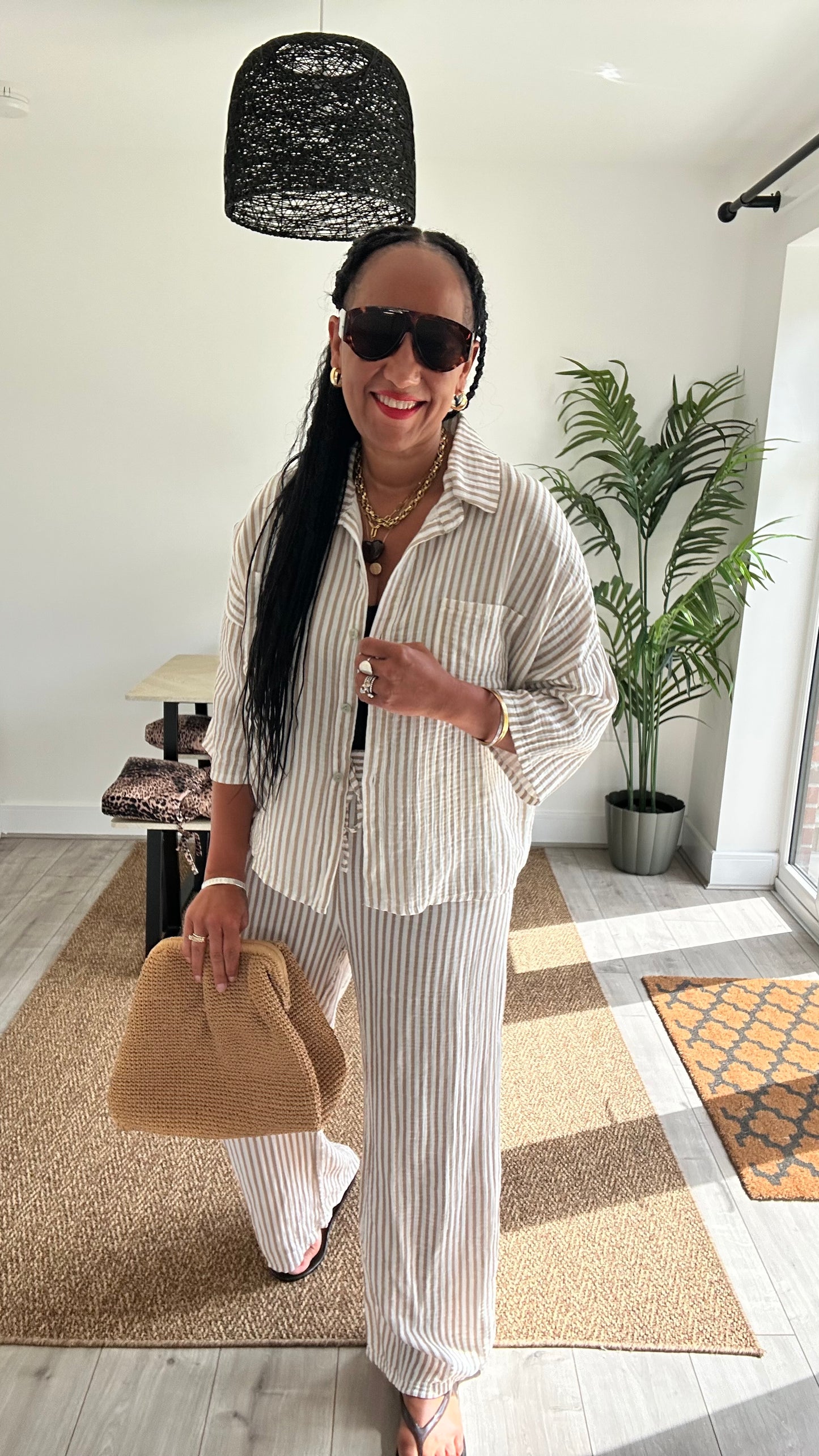 IBIZA ABE STRIPE SHIRT COORD SET TAUPE *New