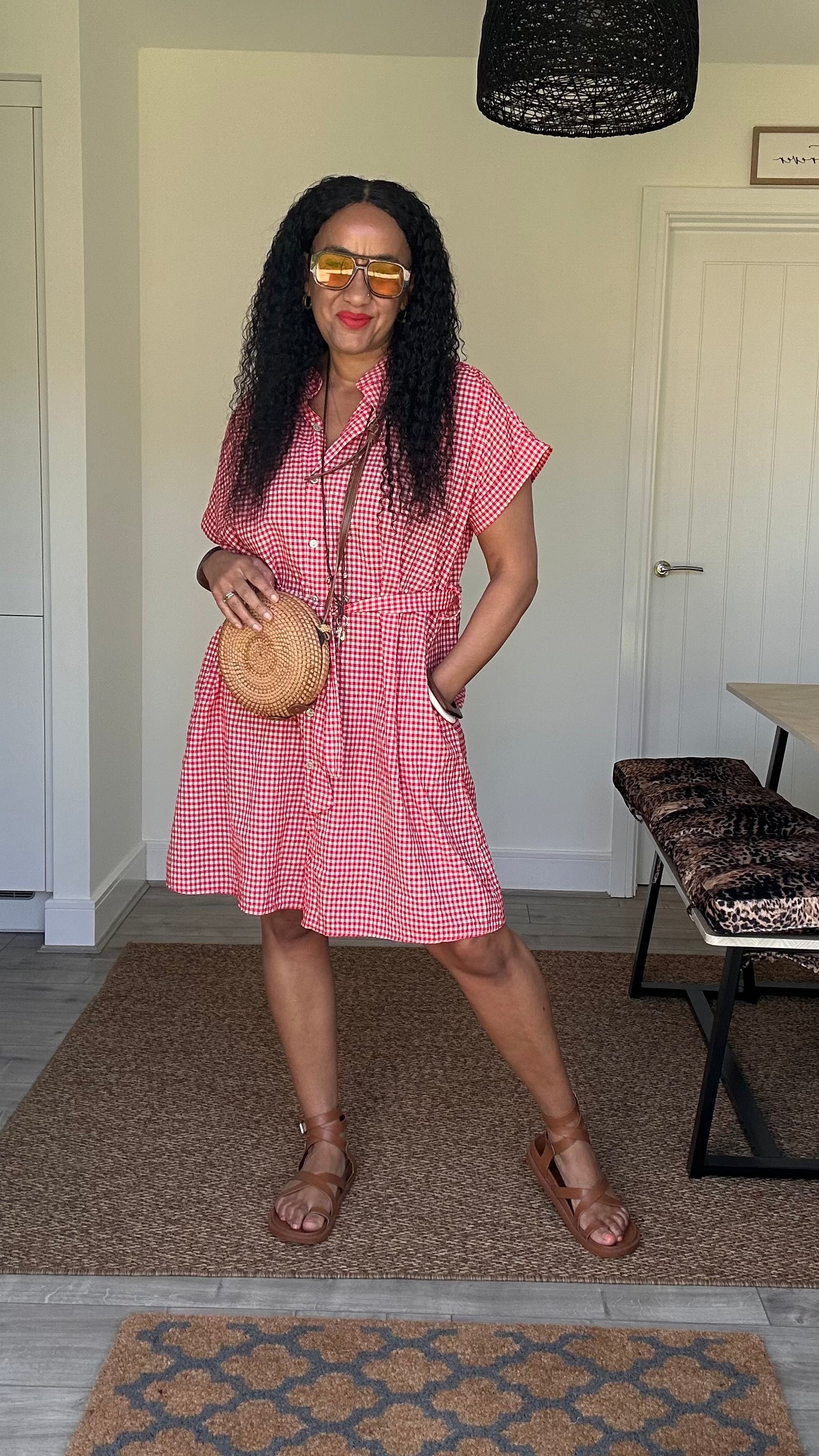 AVA EVERYDAY GINGHAM SHIRT DRESS RED *New