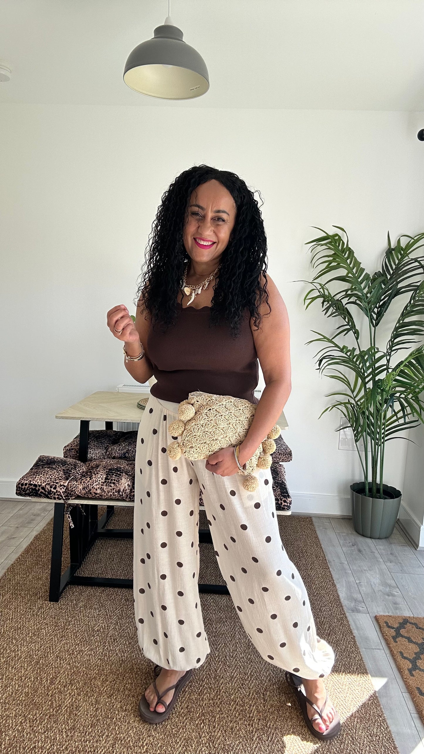 SALE POLKA DOT CUFFED BALLON TROUSERS CREAM *New