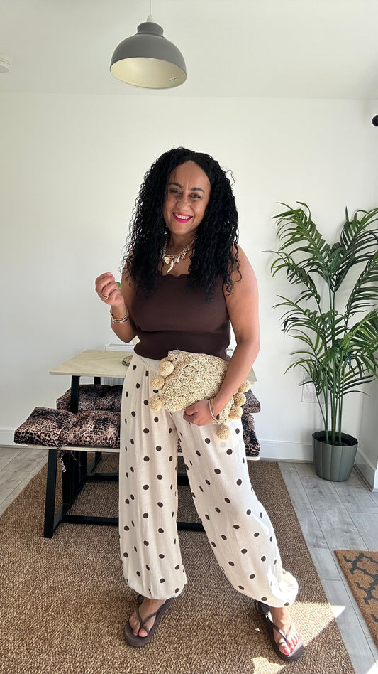 POLKA DOT CUFFED BALLON TROUSERS CREAM *New