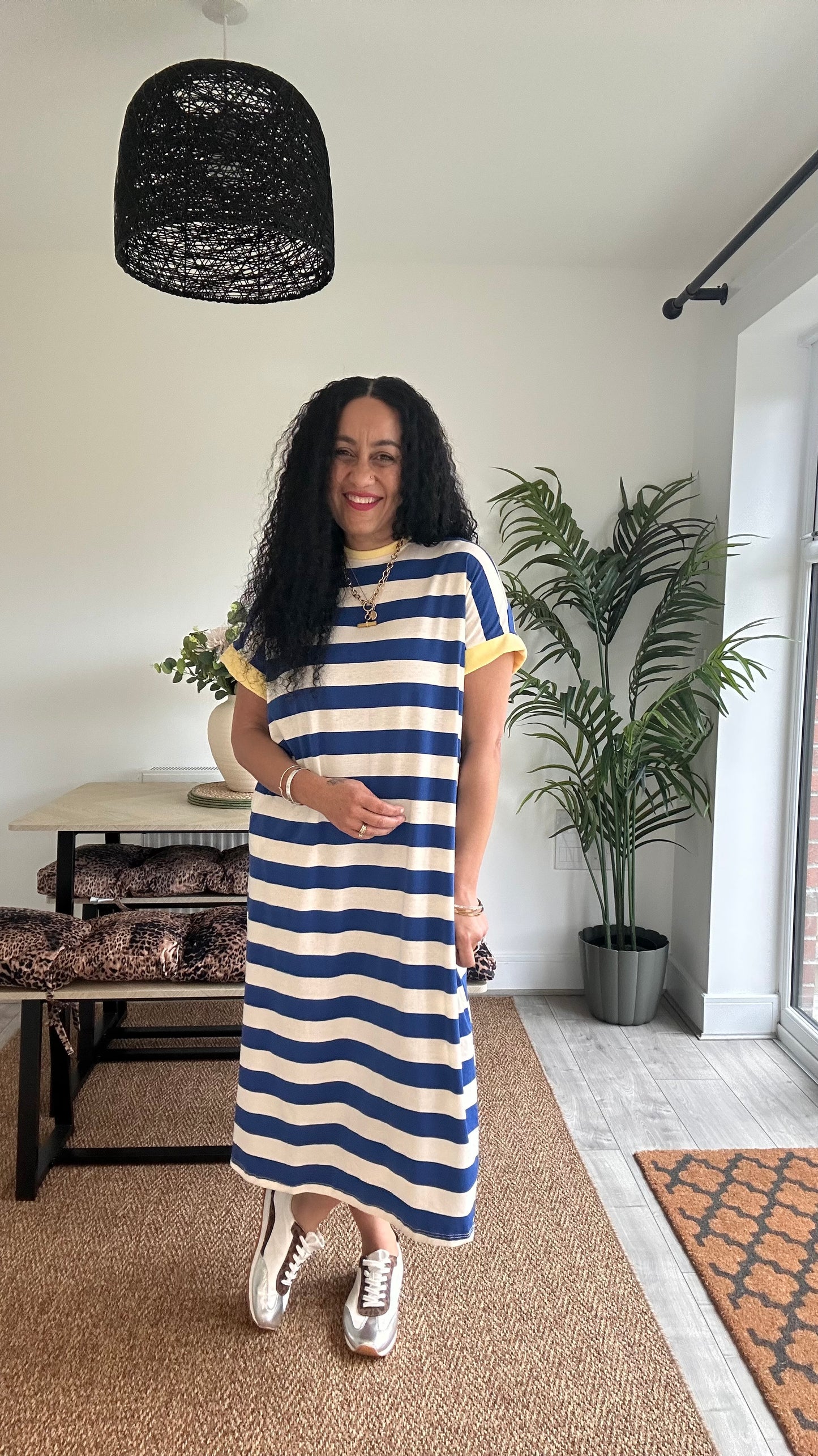 BETTY OVERSIZED T-SHIRT DRESS NAVY & YELLOW CONTRAST TRIM *New
