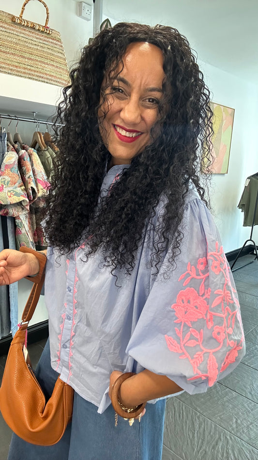 NEON PINK 🩷 BOHO BLOUSE BLUE *New