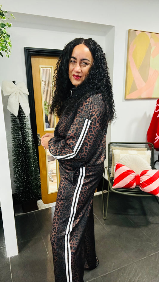 LUXE LEOPARD TRACK PANTS WHITE STRIPE *New