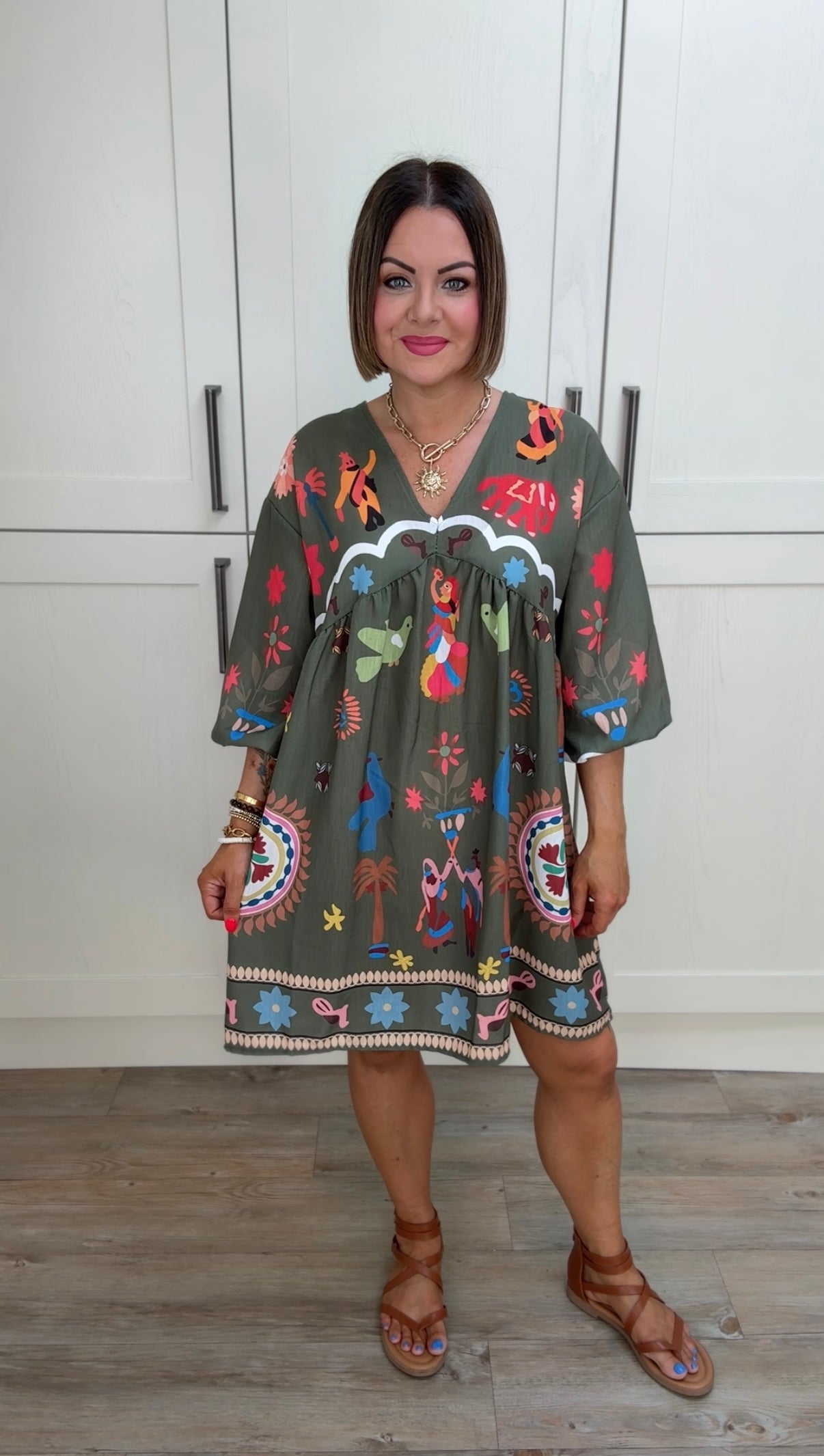 CLEO SMOCK DRESS OLIVE GREEN  *New