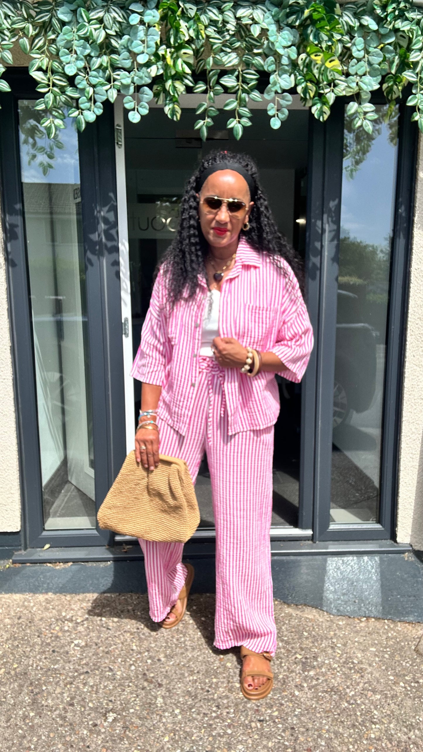 SALE IBIZA ABE STRIPE SHIRT COORD SET PINK