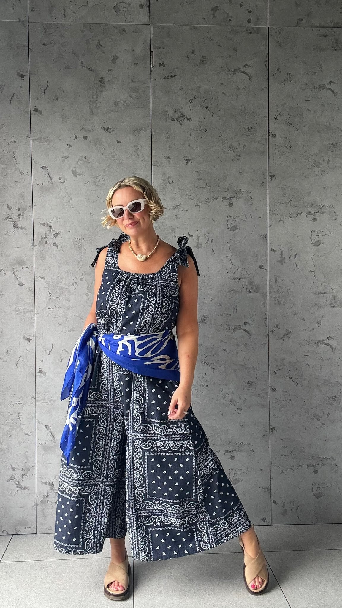RACHEL BANDANNA NAVY JUMPSUIT *New