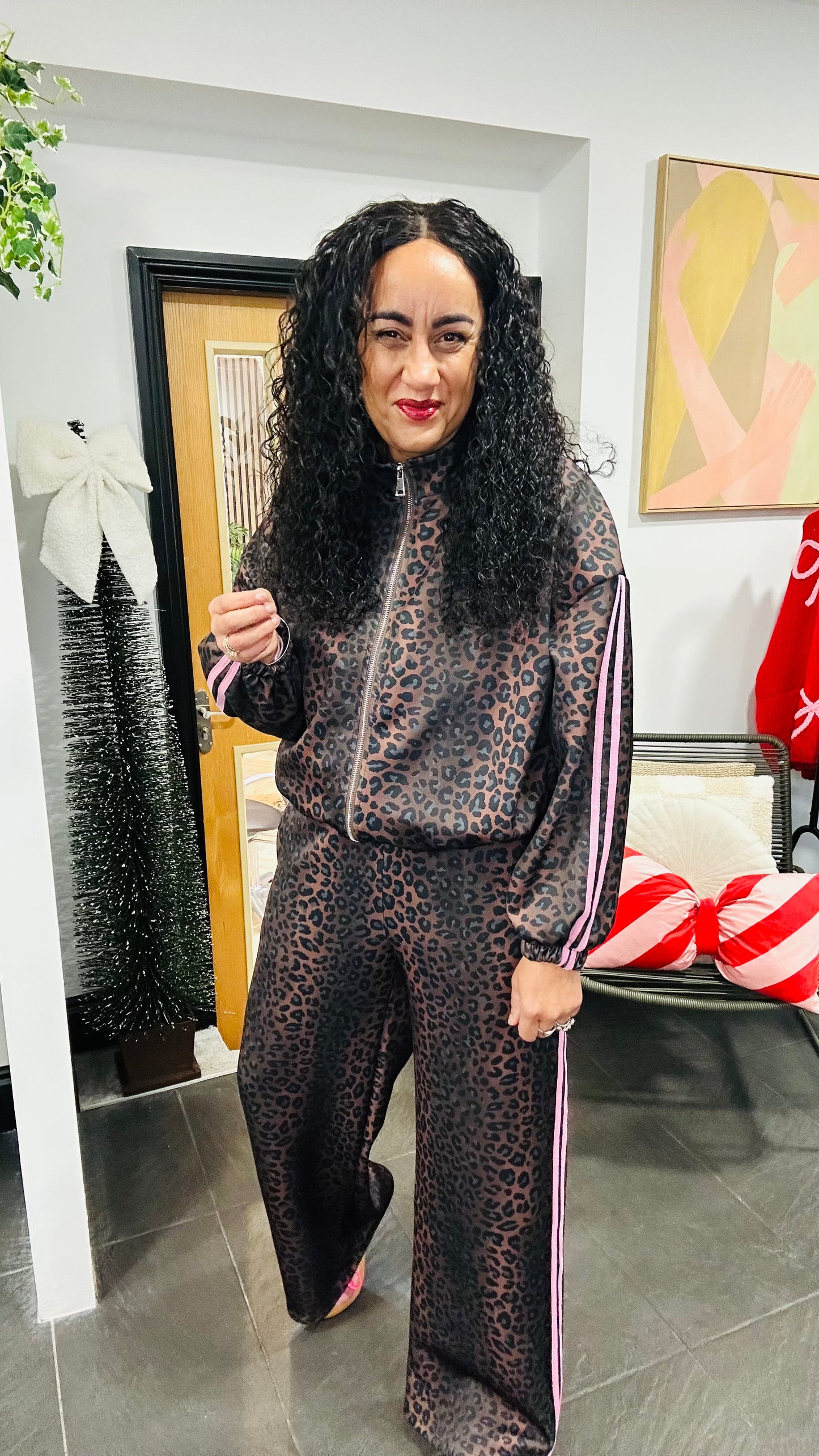 LUXE LEOPARD TRACK PANTS PINK STRIPE *New