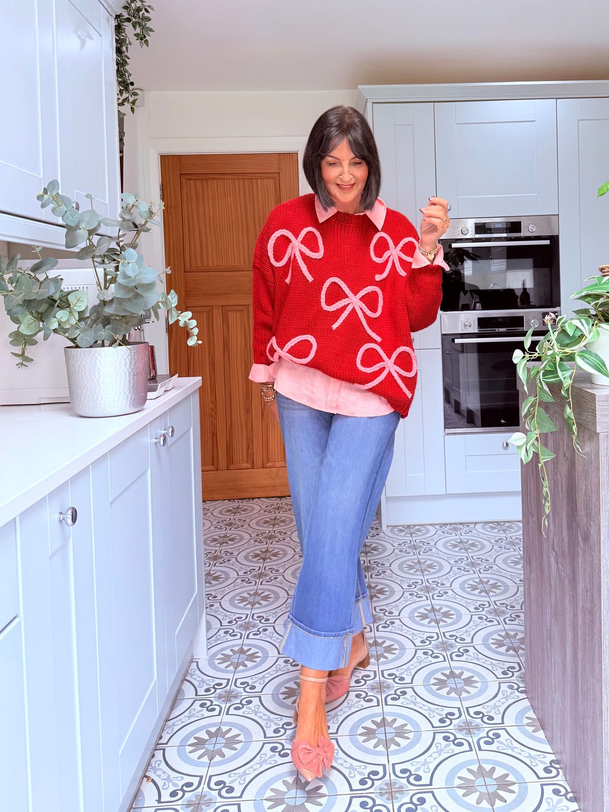 ALEX RIBBON BOW 🎀 OVERSIZED JUMPER CHERRY RED & PINK BOWS