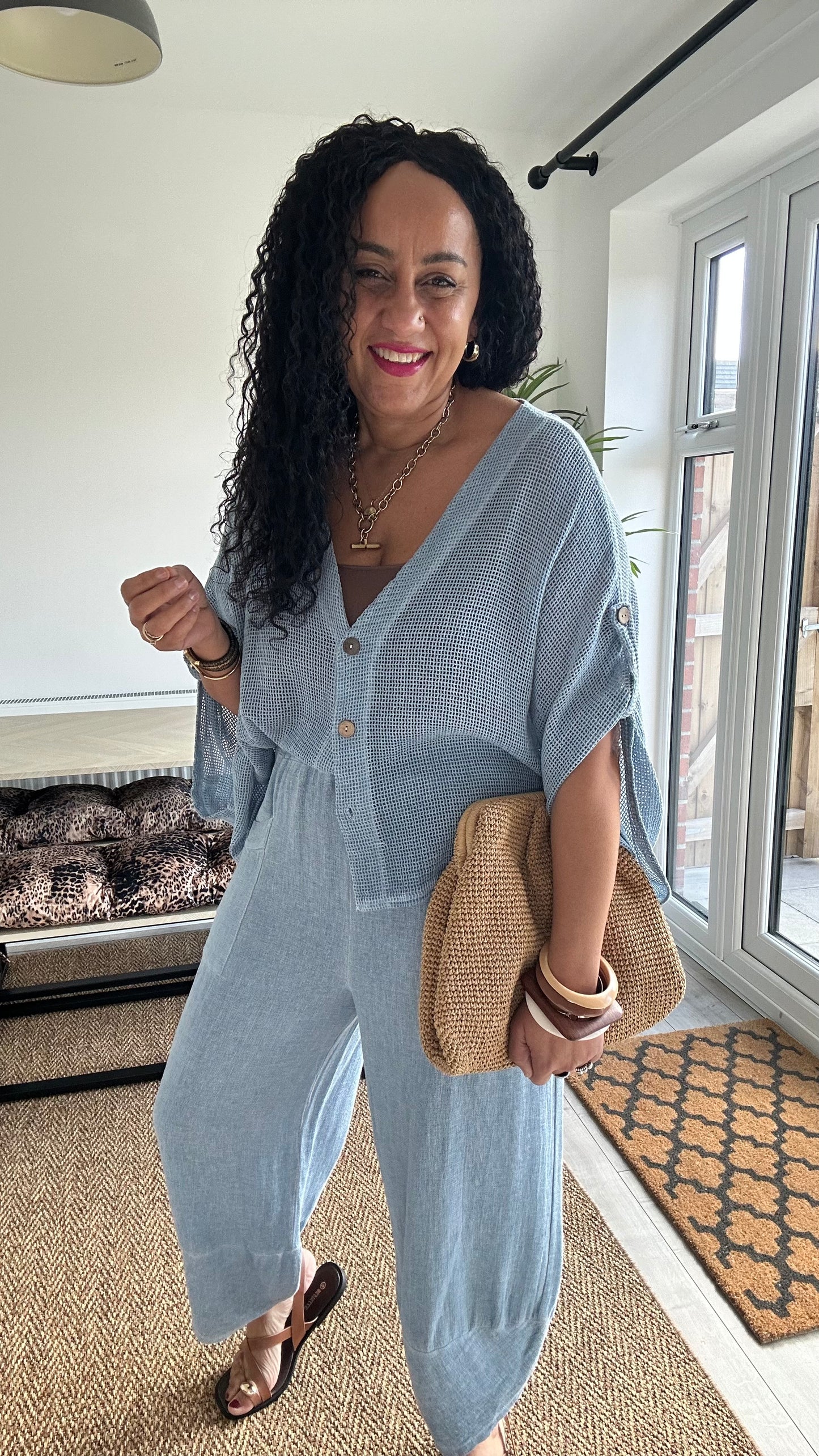 DERBY BARREL LEG TROUSERS DENIM BLUE *New