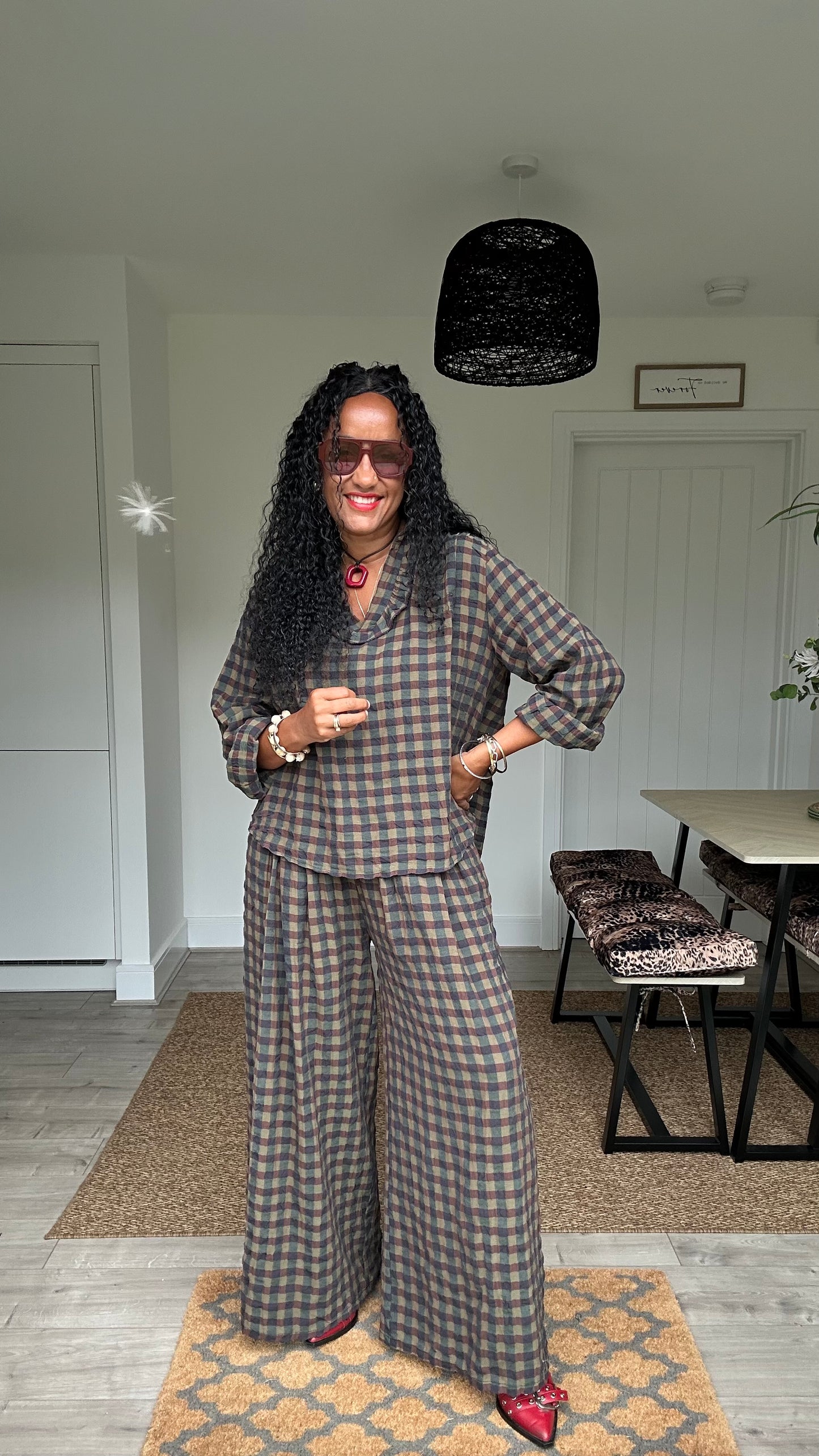 EVIE CHECKED TROUSERS BROWN *New