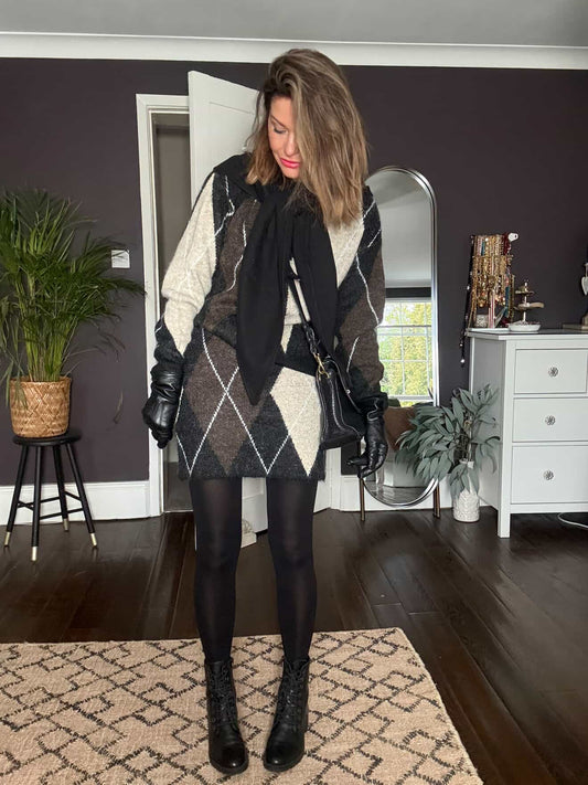 DANA ARGYLE SET BROWN & CREAM *New