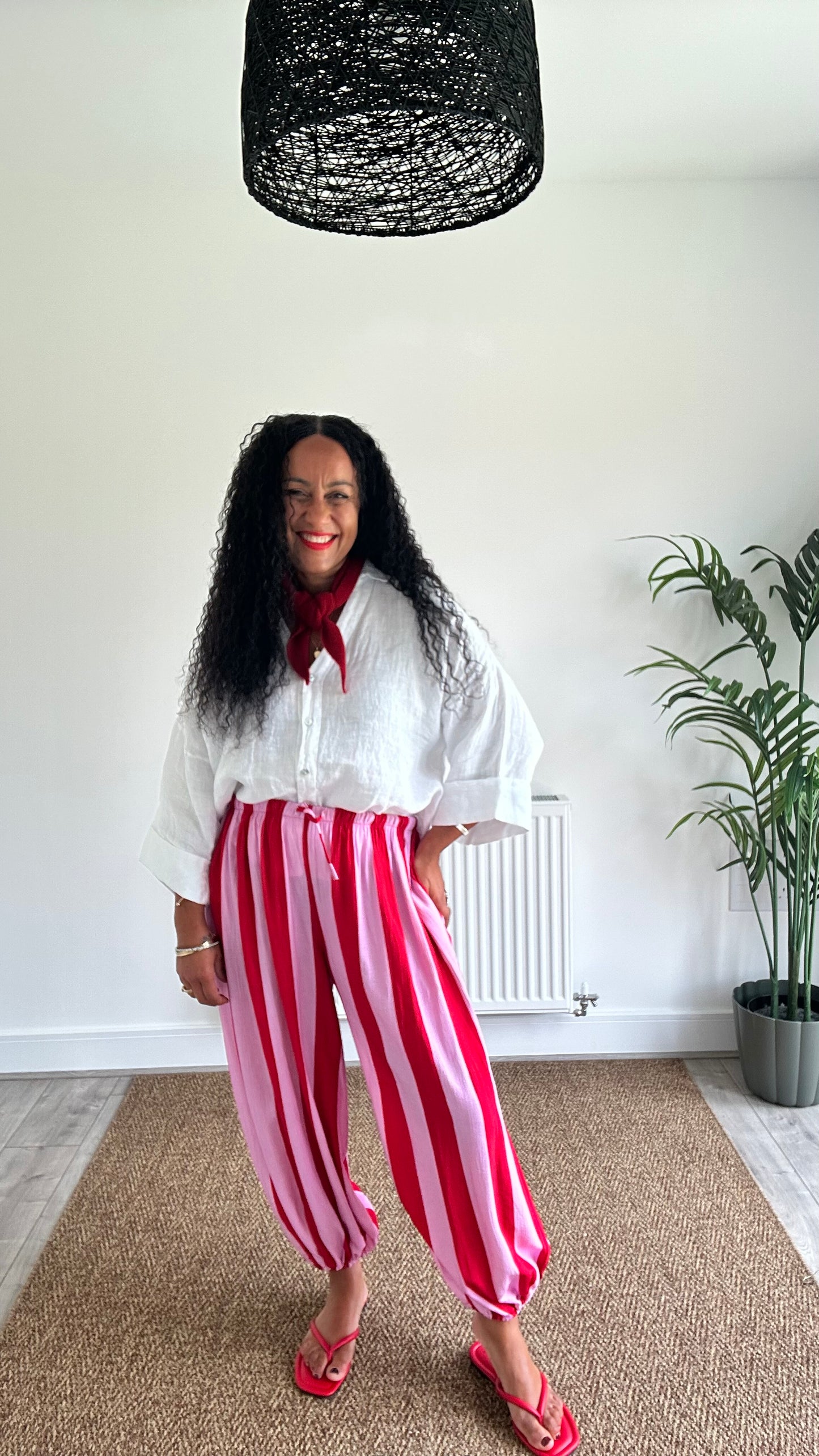 STRIPE BALLOON TROUSERS POWDER PINK & RED  *New
