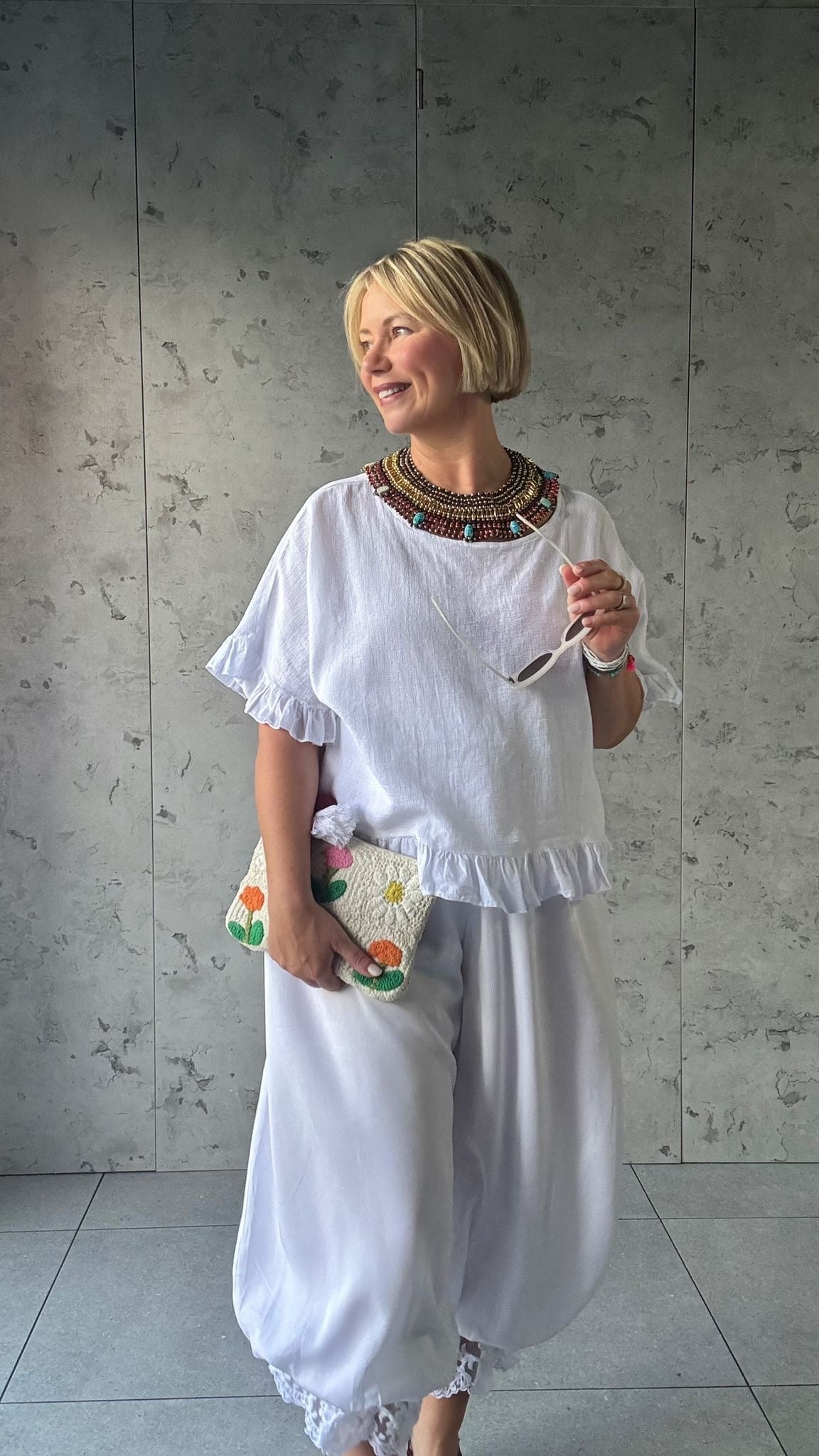 SALE ZURI LACE CUFF BLOOMERS TROUSERS WHITE