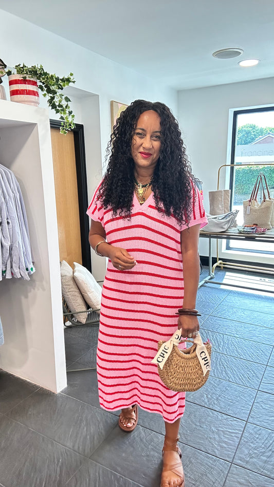 BECKS STRIPED KNITTED DRESS PINK  *New