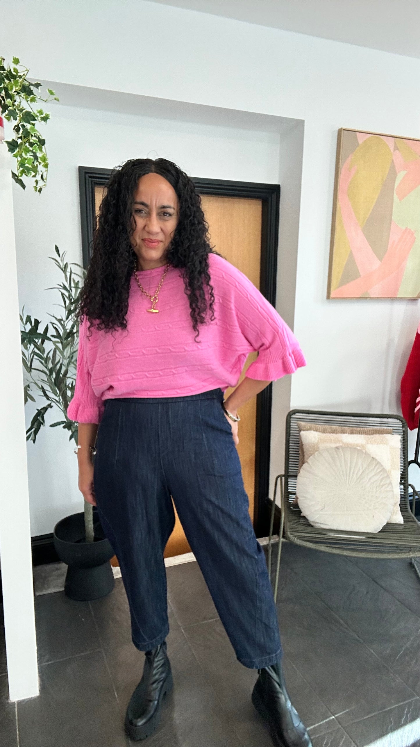 BARREL LEG JOGGERS DARK WASH DENIM *New