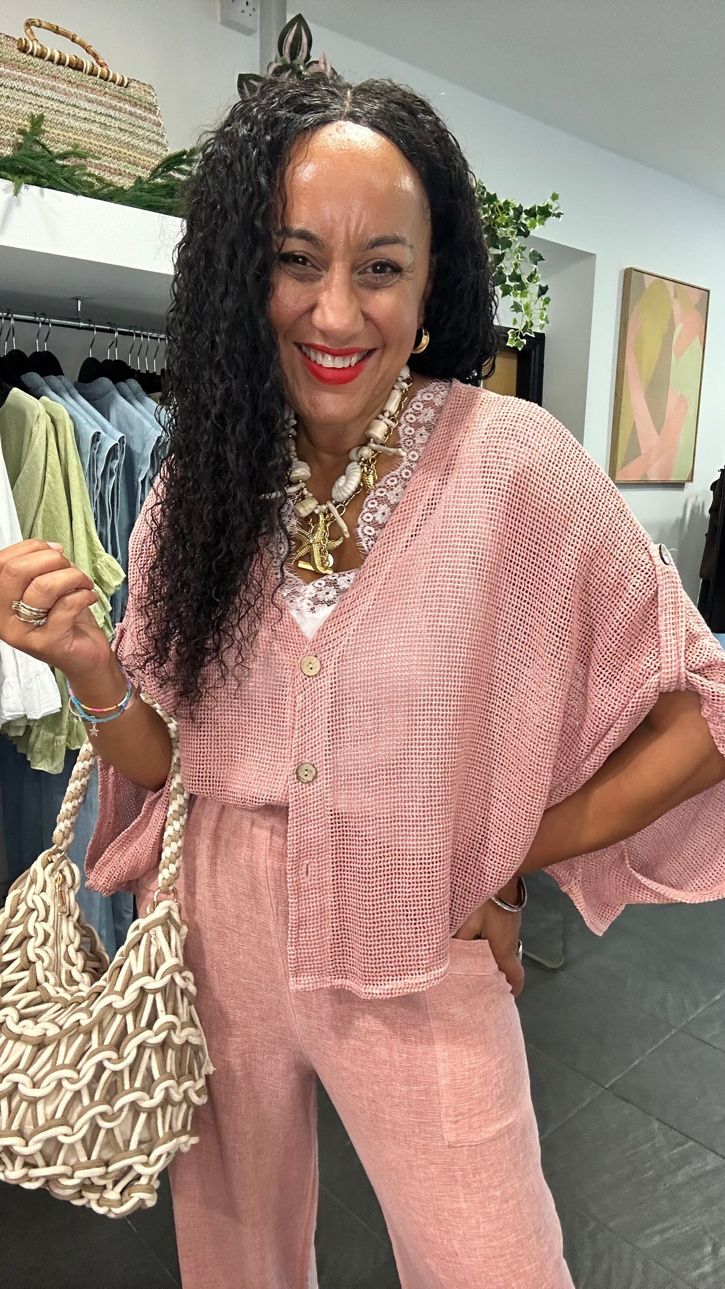 DERBY WAFFLE CARDIGAN DUSTY ROSE PINK *New