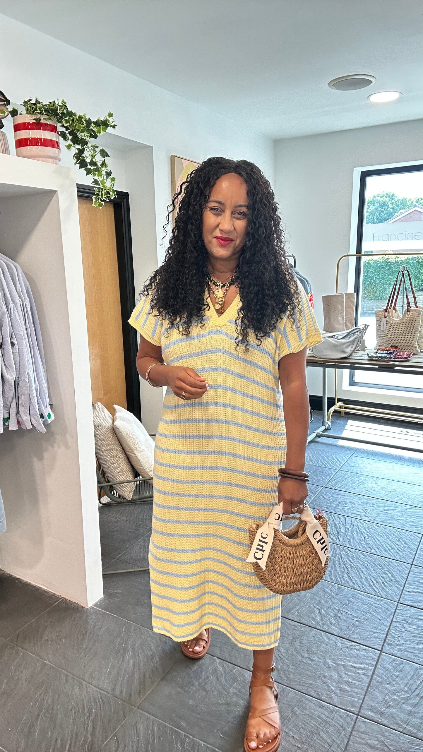 BECKS STRIPED KNITTED DRESS LEMON  *New