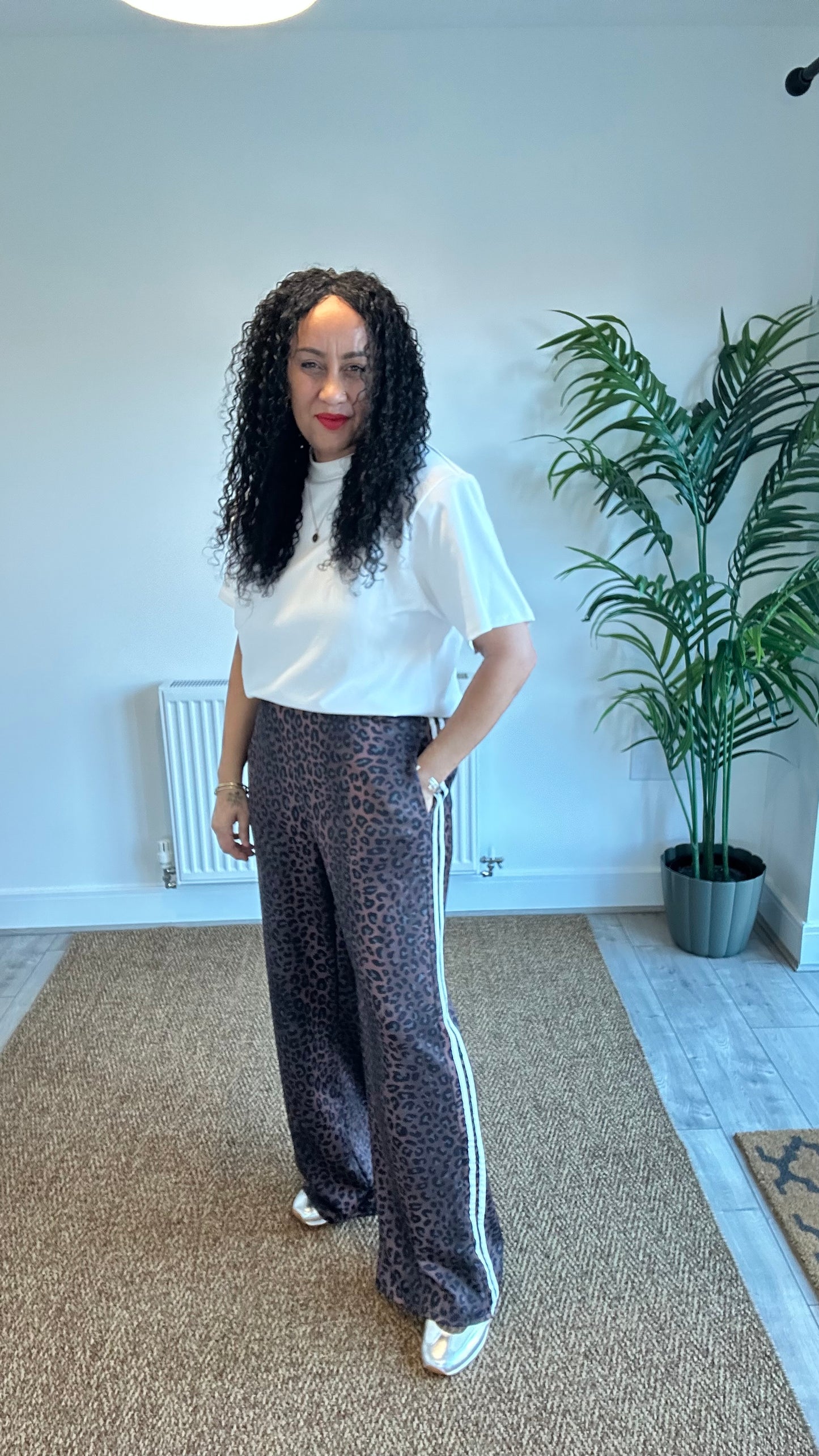 LUXE LEOPARD TRACK PANTS WHITE STRIPE *New