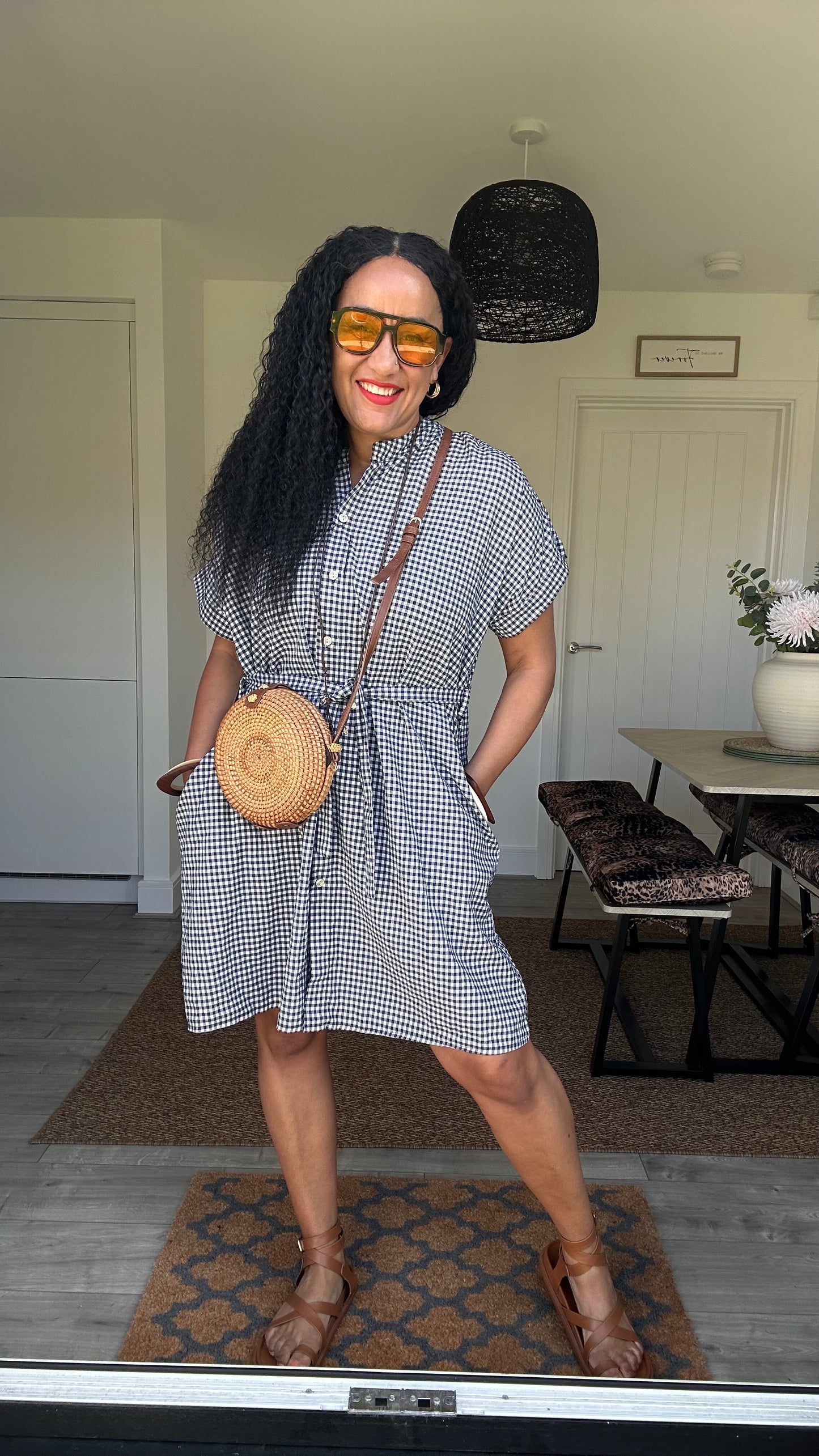 AVA EVERYDAY GINGHAM SHIRT DRESS NAVY *New