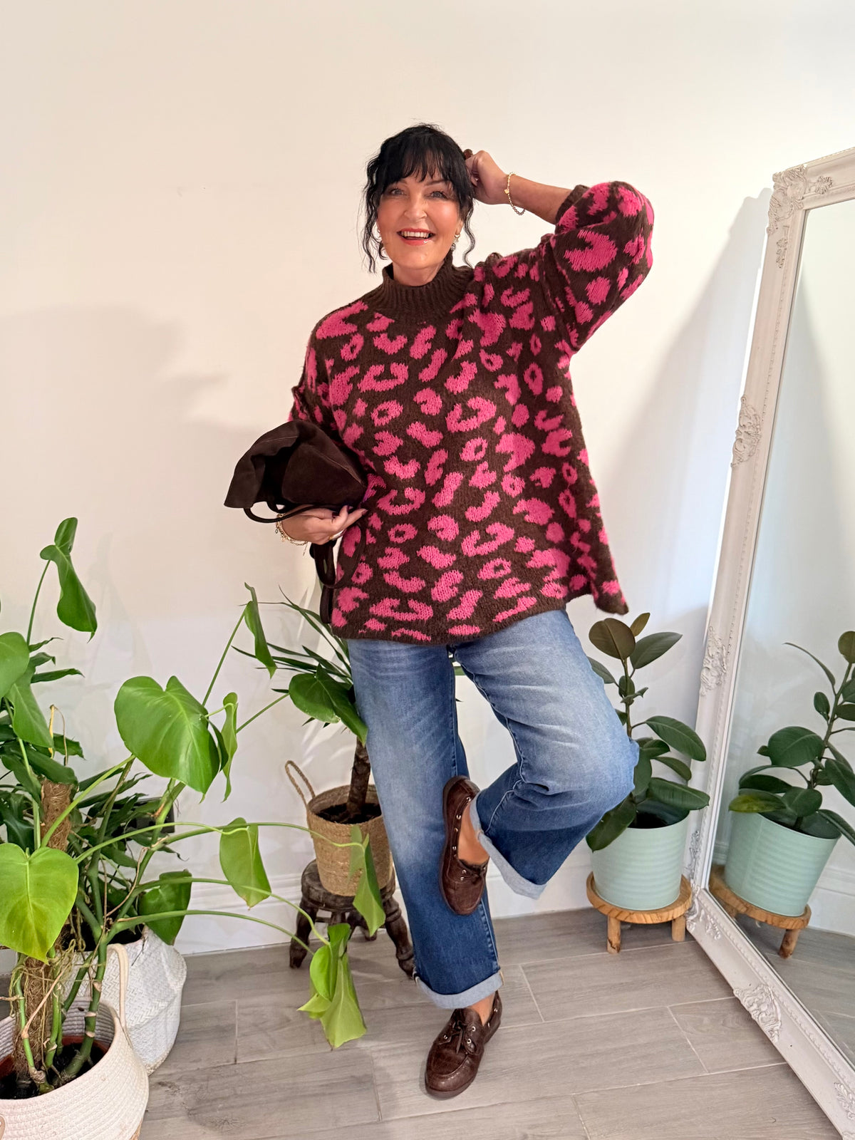 ALEX LEOPARD KNITWEAR PINK & BROWN *New