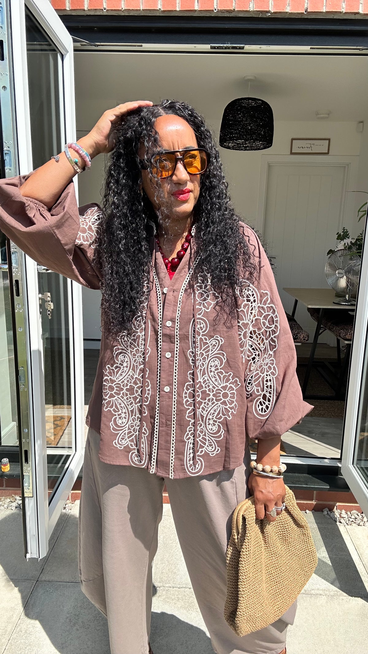 JACEN EMBROIDERY BOHEMIAN SLEEVED BLOUSE BROWN *New