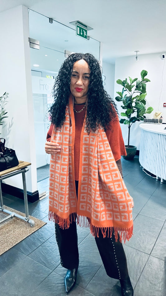 GEOMETRIC REVERSIBLE SCARF ORANGE & GREY *New