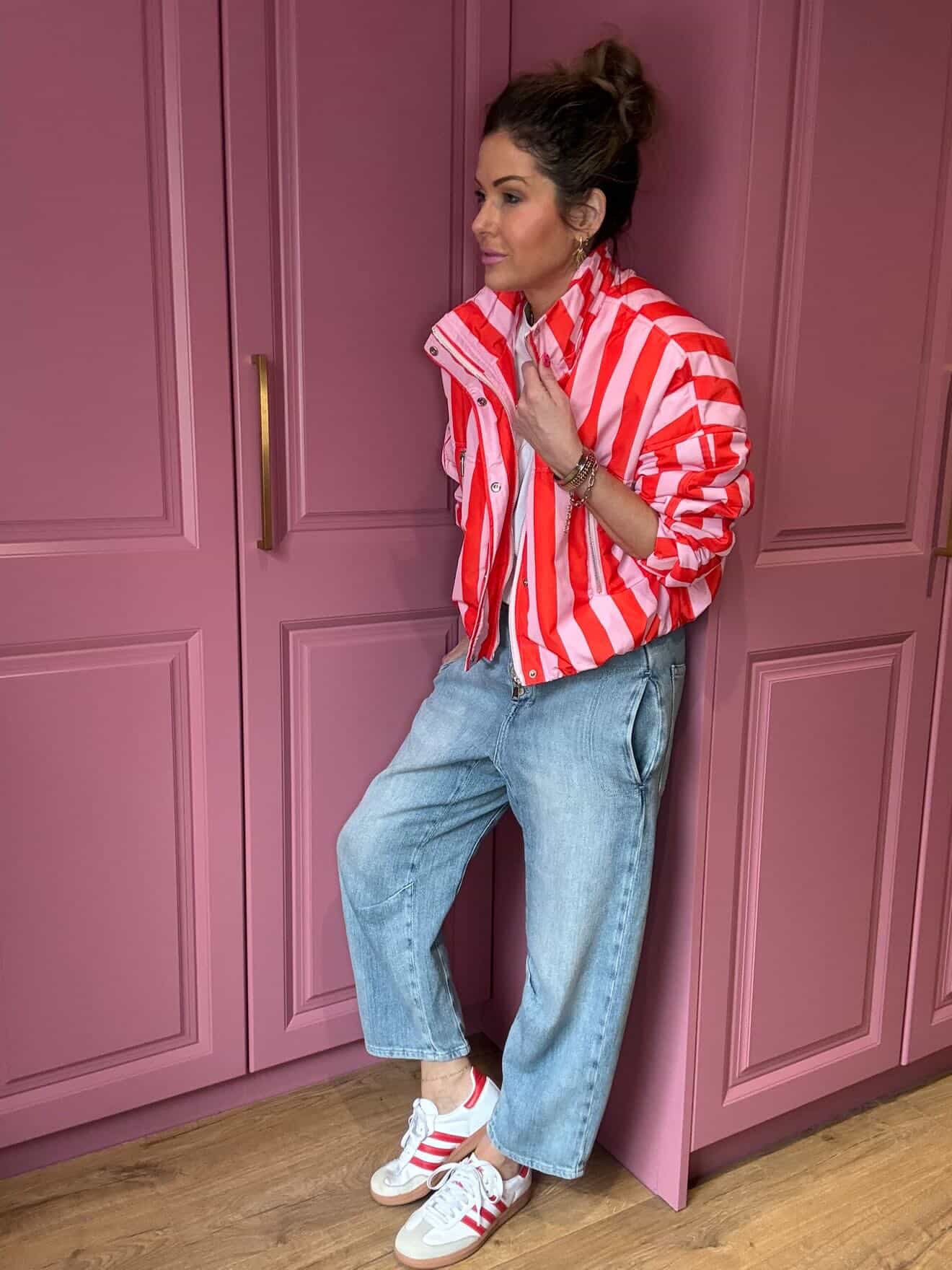 CANDY STRIPE BOMBER JACKET PINK & RED *New