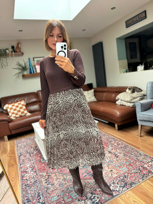 STELLA LEOPARD PLEATED SHIMMER DRESS *New