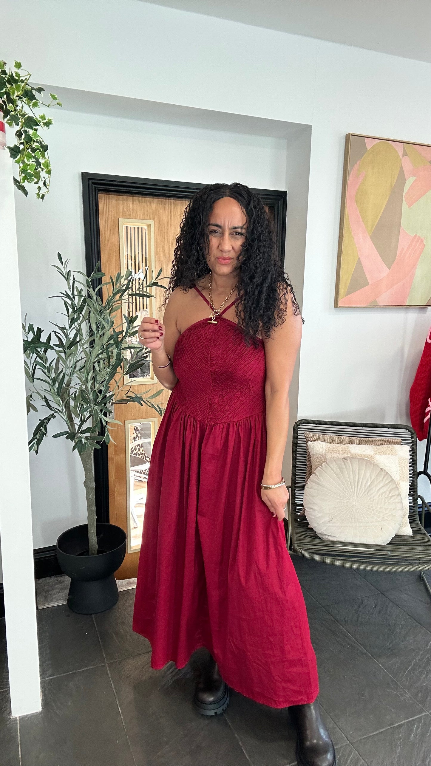 SALE MELANIE SHEARED MAXI DRESS DEEP RED