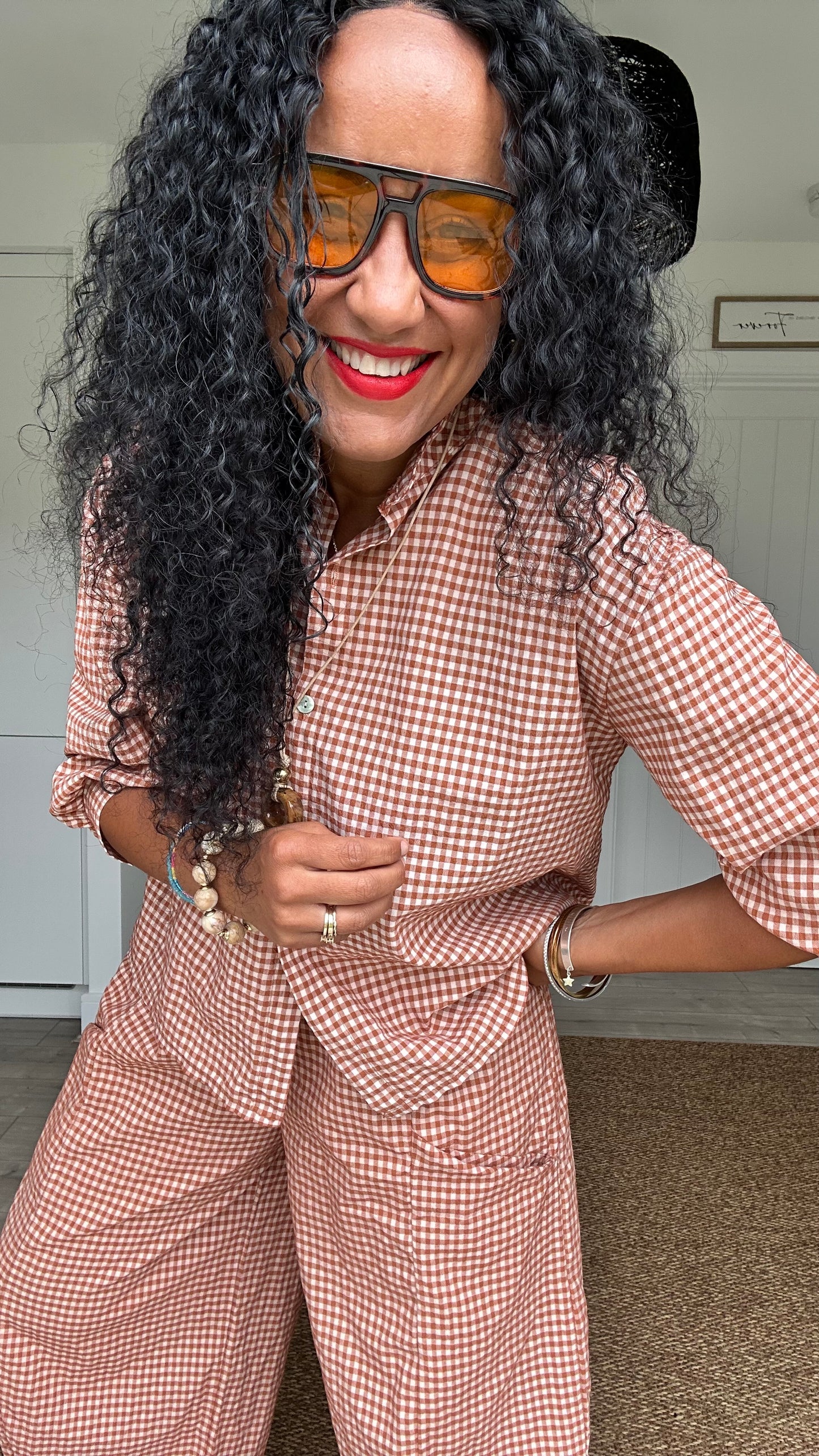 AVA GINGHAM BLOUSE TERRACOTTA *New