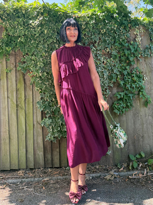FLOWETRY FRILL MAXI DRESS WINE RED *New