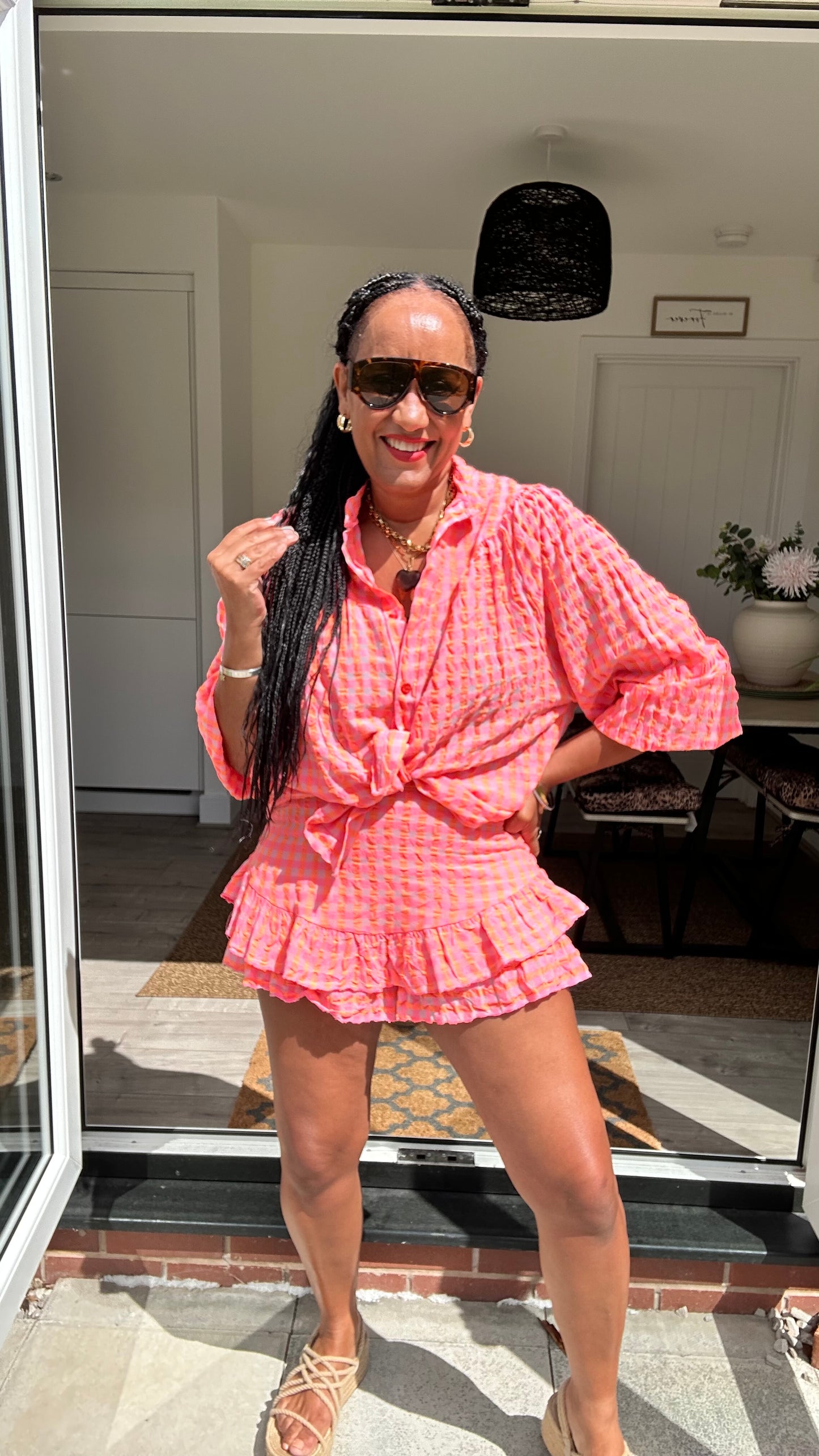 IBIZA PERRIE GINGHAM SHORTS CORAL & PINK *New