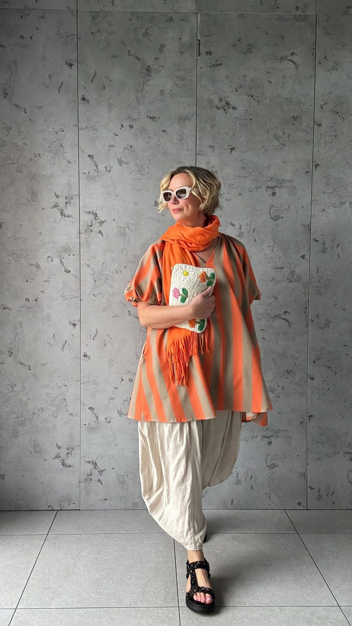 NESSA STRIPE SMOCK TOP / DRESS ORANGE & BROWN *New