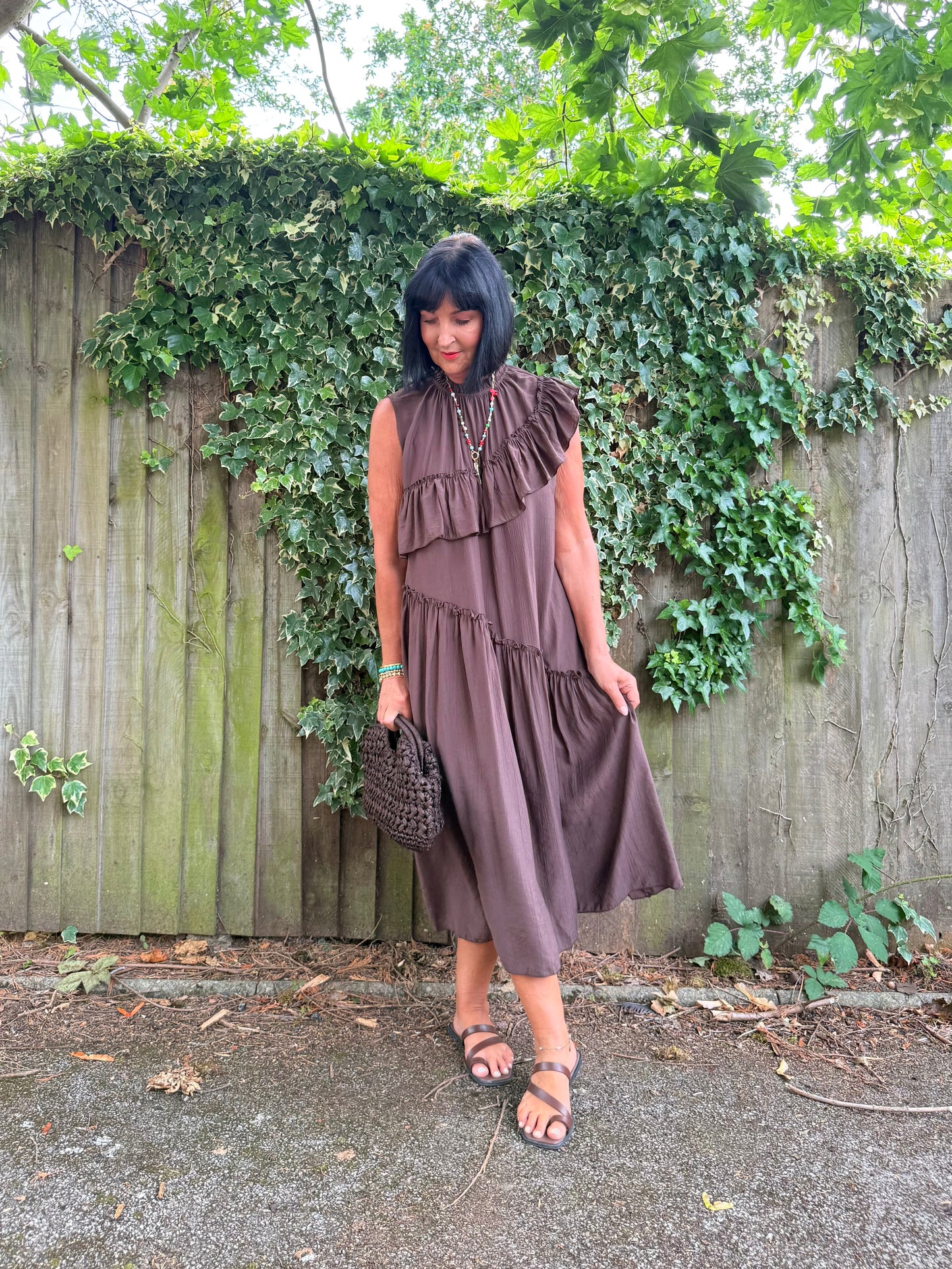 FLOWETRY FRILL MAXI DRESS DEEP BROWN *New