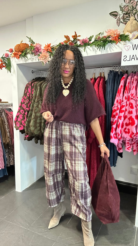 COSIMA PLAID TROUSERS PLUM *New