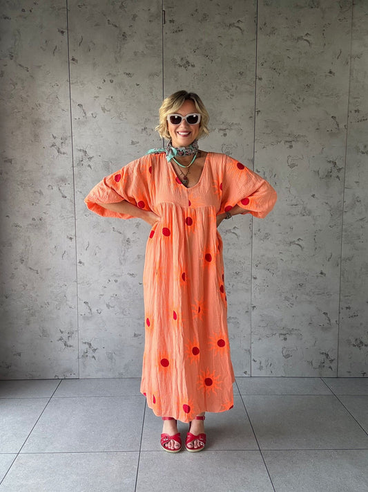 SUNBURST SMOCK DRESS ORANGE 🍊 *New
