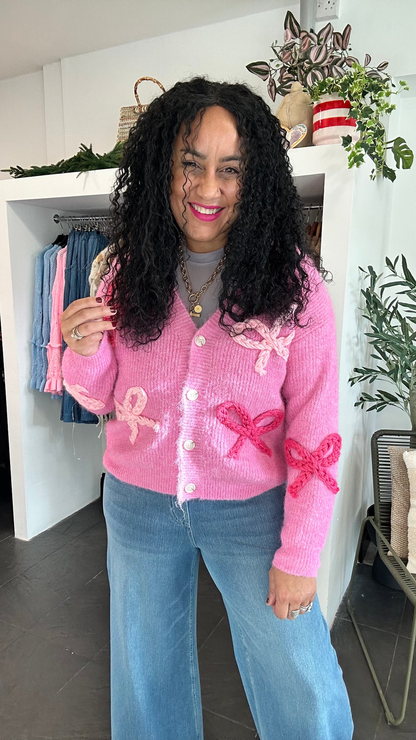 KESHA 3D RIBBON BOW CARDIGAN PINK *New